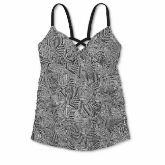 NWT S Black / White Ingrid and Isabel Maternity Tankini Top Criss Cross Patern - Picture 3 of 9